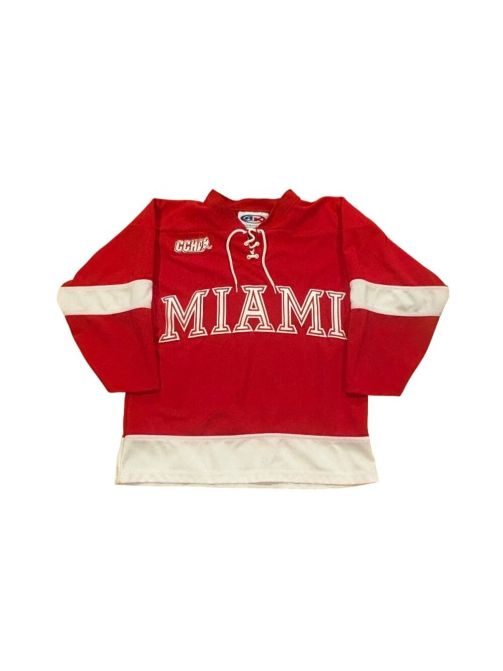 Miami Redhawks Athletic Knit Stitched NCAA Hockey Jersey Youth Medium Red